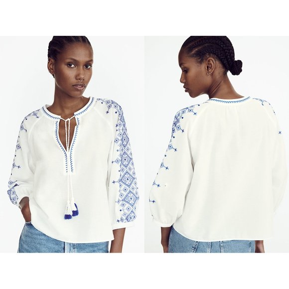 ZARA embroidered sleeve top 3564 size XS - Picture 1 of 3